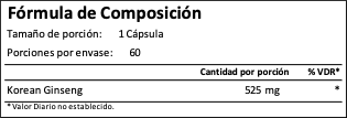 Korean Ginseng 525mg 60caps - Imagen 2